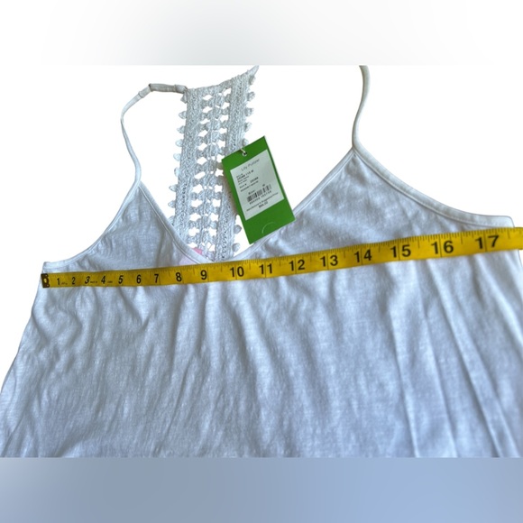 Lilly Pulitzer Tank Top White Size Medium Pom Pom Trim Crochet Racerback  NWT - Picture 4 of 5